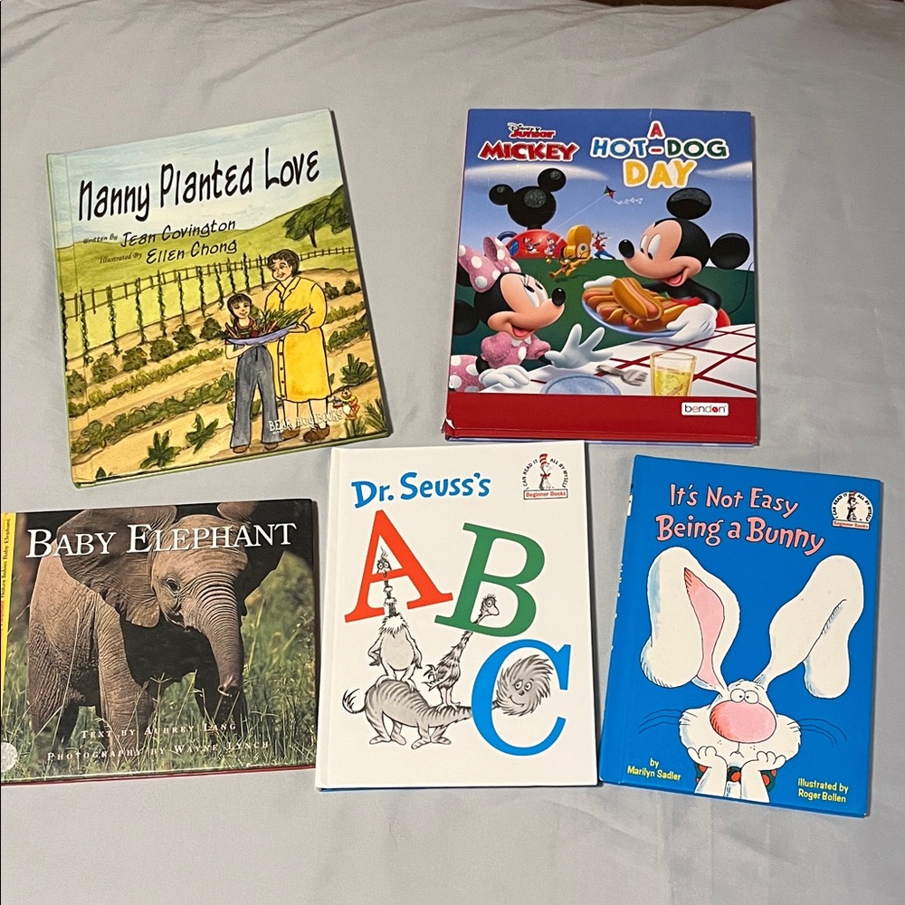 SET OF 5 CHILDRENS BOOKS VARIETY ELEPHANT BUNNY MICKEY ABC PLANTS BEGINNING READ